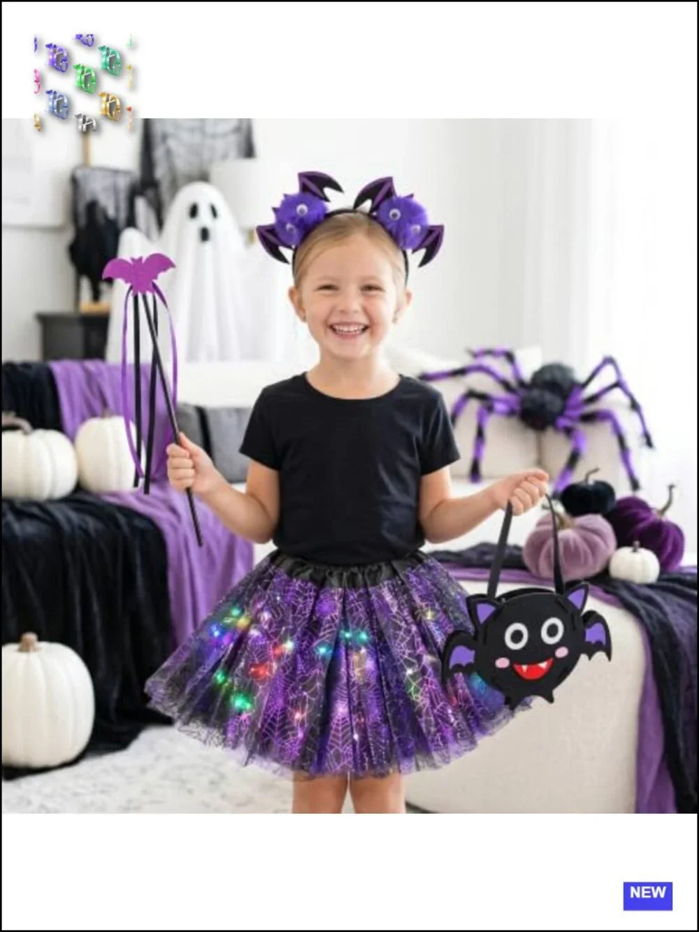 Kids Halloween Spider Costume Set with Skirt Backpack Headband